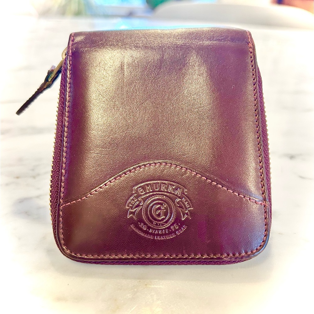 Ghurka Zip Wallet 4 x 4 inch - oxblood - vintage 2000s